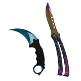 Set doua cutite IdeallStore&reg;, butterfly 25 cm si karambit 19 cm, multicolor, otel inoxidabil