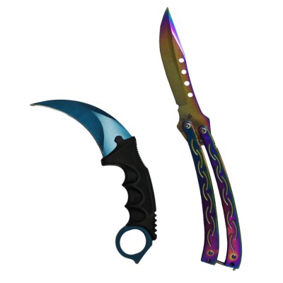 Set doua cutite IdeallStore&amp;reg;, butterfly 25 cm si karambit 19 cm, multicolor, otel inoxidabil foto