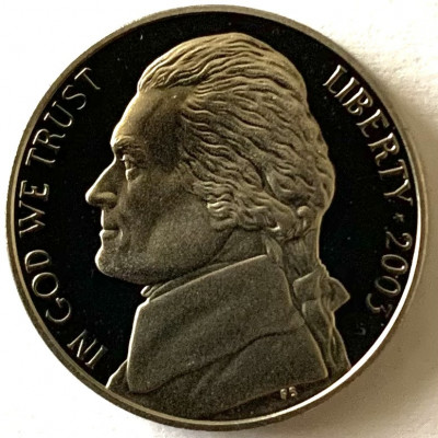 AMERICA 5 CENTS 2003 PROOF LITERA S,(Monticello - Thomas Jefferson.) foto