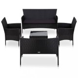 vidaXL Set mobilier de grădină cu perne, 5 piese, negru, poliratan