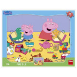 Puzzle cu rama - La joaca cu Peppa Pig (12 piese), 31 x 23 cm, 3 ani+, Dino