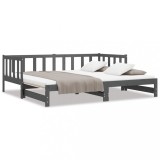 Cumpara ieftin Pat de zi extensibil, gri, 2x(90x190) cm, lemn masiv de pin