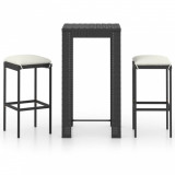 Set mobilier bar de grădină cu perne, 3 piese, negru, poliratan, vidaXL