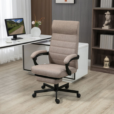 Vinsetto Scaun de birou pentru casa cu spatar inalt, scaun rabatabil din in, cu inaltime reglabila, suport pentru picioare si cotiera captusita pentru foto