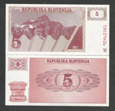 SLOVENIA 5 TOLARI 1990 UNC [1] P- 3 a , necirculata foto