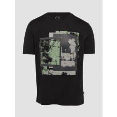 Tricou barbati cu imprimeu abstract in partea din fata, Negru, M