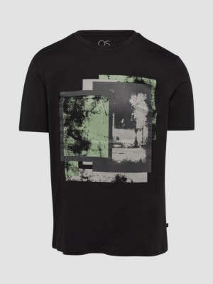 Tricou barbati cu imprimeu abstract in partea din fata, Negru, M foto