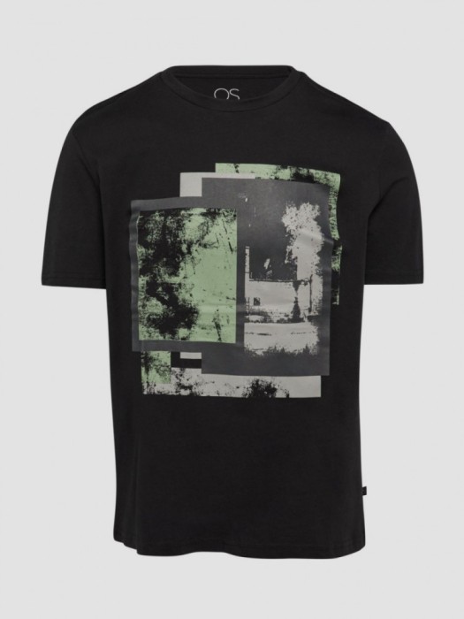 Tricou barbati cu imprimeu abstract in partea din fata, Negru, M