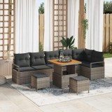 vidaXL Set de canapele pentru grădină cu pernă 9 pcs Gri Rattan poli 3362543