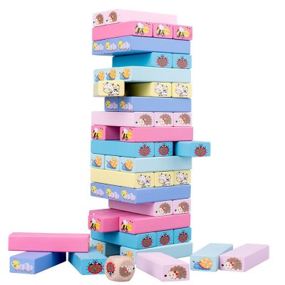 Joc de societate, flippy, pentru copii, din lemn, interactiv, distractiv, jenga stack high blocks, cu zar, 51 de piese animate, 24.5x18x5 cm, multicol foto
