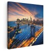 Tablou Podul Brooklyn la apus, New York, USA, albastru 1537 Tablou canvas pe panza CU RAMA 80x80 cm