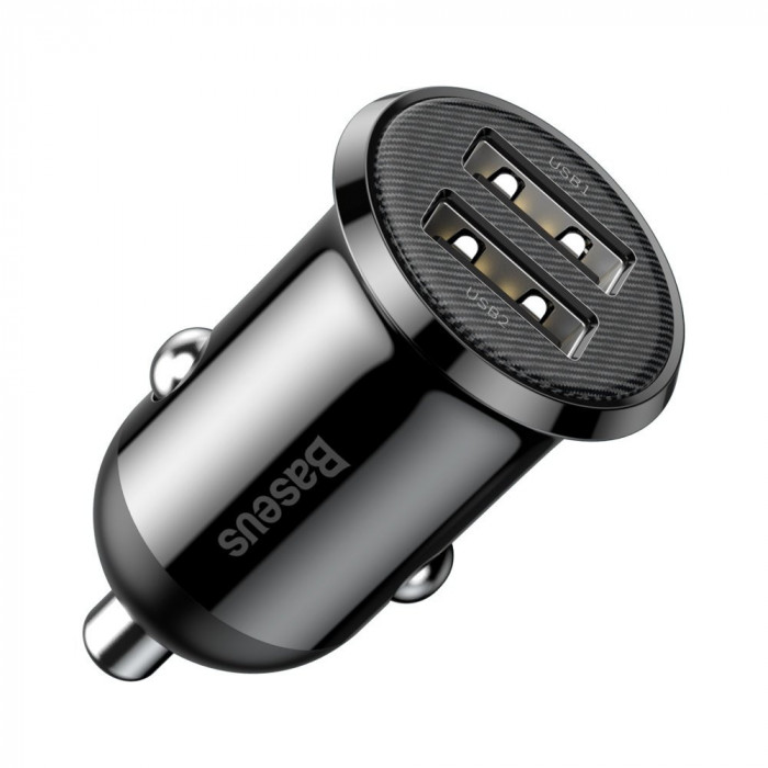 &Icirc;ncărcător Auto Baseus Grain Pro 2x USB 4,8 A Negru (CCALLP-01)