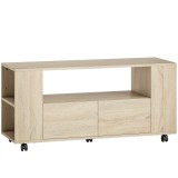 HOMCOM Suport pentru TV de 42&quot; cu Roți Pivotante și Fr&acirc;nă, Rafturi Ajustabile și Sertare, 102x34.5x48.5 cm, Lemn | Aosom Romania