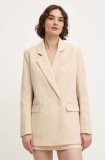 Answear Lab sacou culoarea bej, cu doua randuri de nasturi, modelator