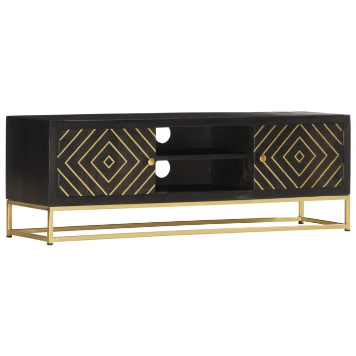 vidaXL Comodă TV, negru &amp; auriu, 120x30x40 cm, lemn masiv de mango 286514