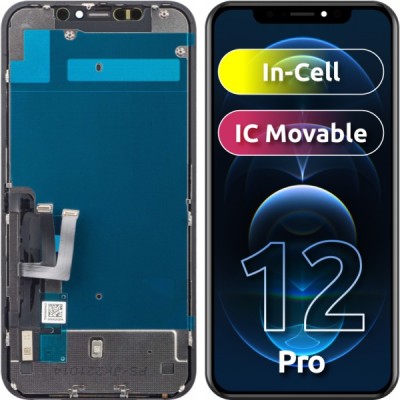 Display cu Touchscreen JK pentru Apple iPhone 12 / 12 Pro, cu Rama, Versiune LCD In-Cell IC Movable, Negru foto
