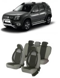 Cumpara ieftin Set huse scaune compatibile Dacia Duster 2010-2017 Piele + Textil (Compatibile cu sistem AIRBAG)