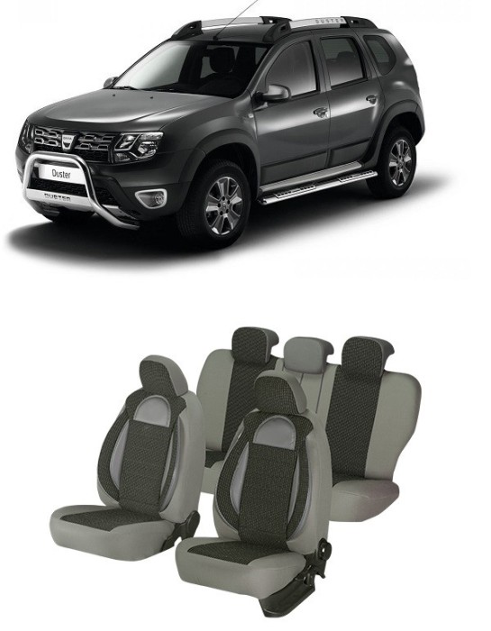Set huse scaune compatibile Dacia Duster 2010-2017 Piele + Textil (Compatibile cu sistem AIRBAG)