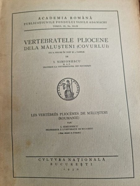 Ioan Simionescu - Vertebratele Pliocene de la Malusteni