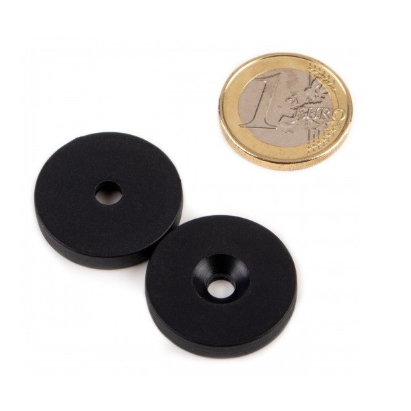 Magnet neodim disc cu gaura ingropata, &Oslash;25&amp;#215;4,4 mm, N42, acoperire plastic