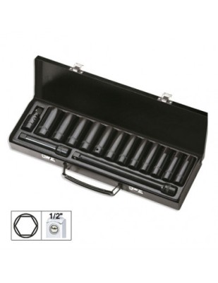 Set De 15 Piese De Impact Cu 12 Tubulare Lungi De 1/2 INCH Hexagonale + Adaptoare foto