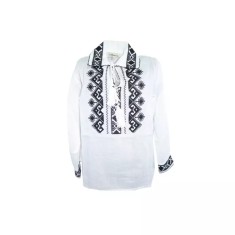 Camasa Tip Ie Traditionala de Baieti Alba cu Motiv Floral Albastru - ITB24N