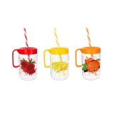 Set 6 cani din sticla cu maner capac si pai din plastic 660ml DNC CNN45258