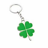 Cumpara ieftin Breloc trifoi cu patru foi verde, metalic, 10.5 cm, inel 2.5 cm, simbol noroc, accesoriu chei