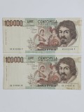 Bancnota 100000 lire 1992 italia seria VE 412355 Y si UE 374581 R 150 lei buc.