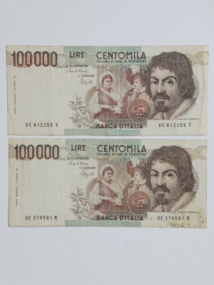 bancnota 100000 lire 1983 italia seria VE 412355 Y si UE 374581 R 150 lei buc. foto