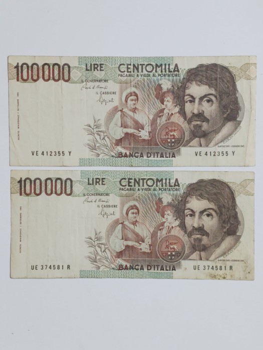 bancnota 100000 lire 1983 italia seria VE 412355 Y si UE 374581 R 150 lei buc.