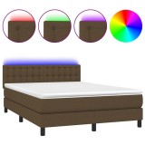 Cumpara ieftin Pat cu arcuri, saltea si LED, maro inchis, 140x200 cm, textil