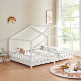 Pat casuta copii cu grilaj protectie Treviolo 140x200cm lemn alb mat lacuit [en.casa] HausGarden Leisure