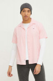 Tommy Jeans cămașă din amestec de in culoarea roz, regular DM0DM18963