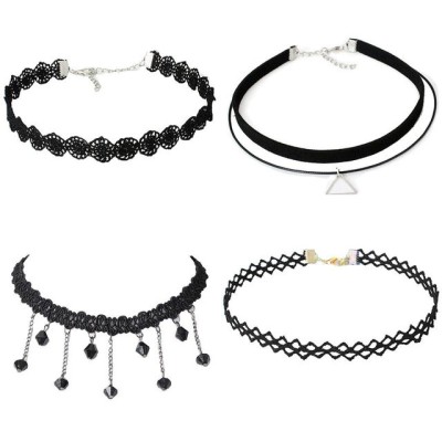 Set 4 coliere choker elegant, negru foto