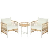 Outsunny Mobilier din 3 Piese pentru Terasă, Set din 2 Canapele și o Măsuță de Cafea pentru Exterior din Ratan, 72x66x64 cm, Crem | Aosom Romania