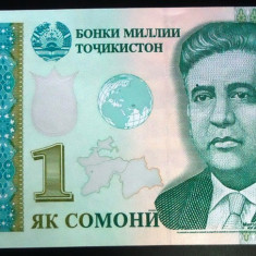 Bancnota exotica 1 SOMONI - TADJIKISTAN, anul 1999 * Cod 274 = UNC