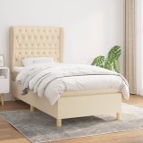 VidaXL Pat box spring cu saltea, crem, 100x200 cm, textil