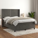 Cumpara ieftin Pat box spring cu saltea, gri &icirc;nchis, 140x200 cm, catifea