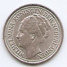 Olanda 10 Cents 1935 - Wilhelmina, Argint 1.4 g/640, 15 mm KM-163