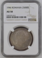 Romania - 25000 Lei 1946 - Varianta cu liniuta la masline - AU58