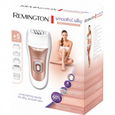 Epilator Remington 5 in 1 Smooth si Silky EP5 EP7500, 40 de pensete, Cap ras, Pieptan, 2 viteze, Alb/Maro foto