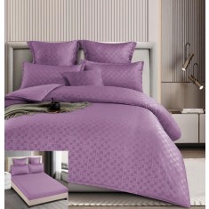 Lenjerie Pat Finet Cu Carouri Clarence Fl010, Bumbac, 4 Piese, Cu Elastic, Lila