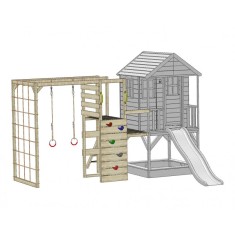 Casuta Nordic Adventure House cu loc pentru nisip, tobogan, leagan dublu, modul sport, Wendi Toys foto