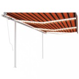 vidaXL Copertină automată cu senzor v&acirc;nt&amp;LED, portocaliu&amp;maro, 6x3,5 m