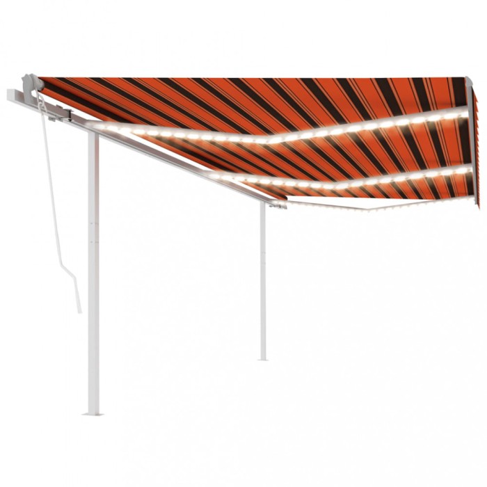 Copertină automată cu senzor v&acirc;nt&amp;LED, portocaliu&amp;maro, 6x3,5 m