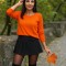 Bluza dama portocalie cu guler rotund
