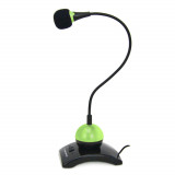 Cumpara ieftin Microfon PC cu brat flexibil 18 cm si buton pornire, Esperanza Chat 92900, conector jack 3.5mm si cablu 2 m, negru cu verde