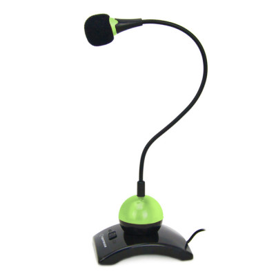 Microfon PC cu brat flexibil 18 cm si buton pornire, Esperanza Chat 92900, conector jack 3.5mm si cablu 2 m, negru cu verde foto