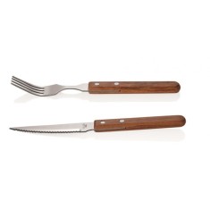 Set cutit+furculita inox cu maner din lemn